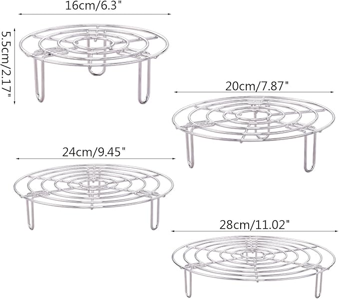 Stainless Steel Circle Roasting Rack 6.3/7.8/9.5/11in Insert Kitchen Cookware Heavy Duty 6.3/7.8/9.5/11in Cooling Racks For Baking Cooking Round