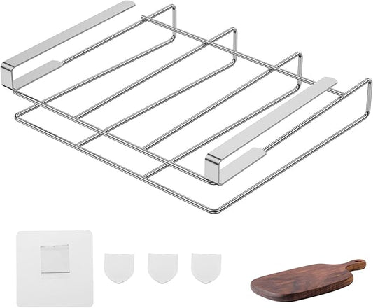 Cabinet Board Organizer Holder Rack Stainless Steel Hanging Chopping Board Rack Hanging Shelf Vertical Horizontal Cutting Board Hanger Stand Under Shelf Chopping Board Holder for Home
