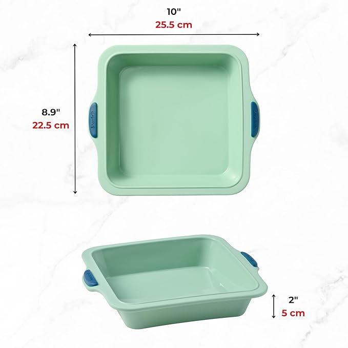 Starfrit 8” Square Cake Pan with Integrated Metal Frame - No Tray Needed - Easy Unmolding - LFGB Premium Silicone