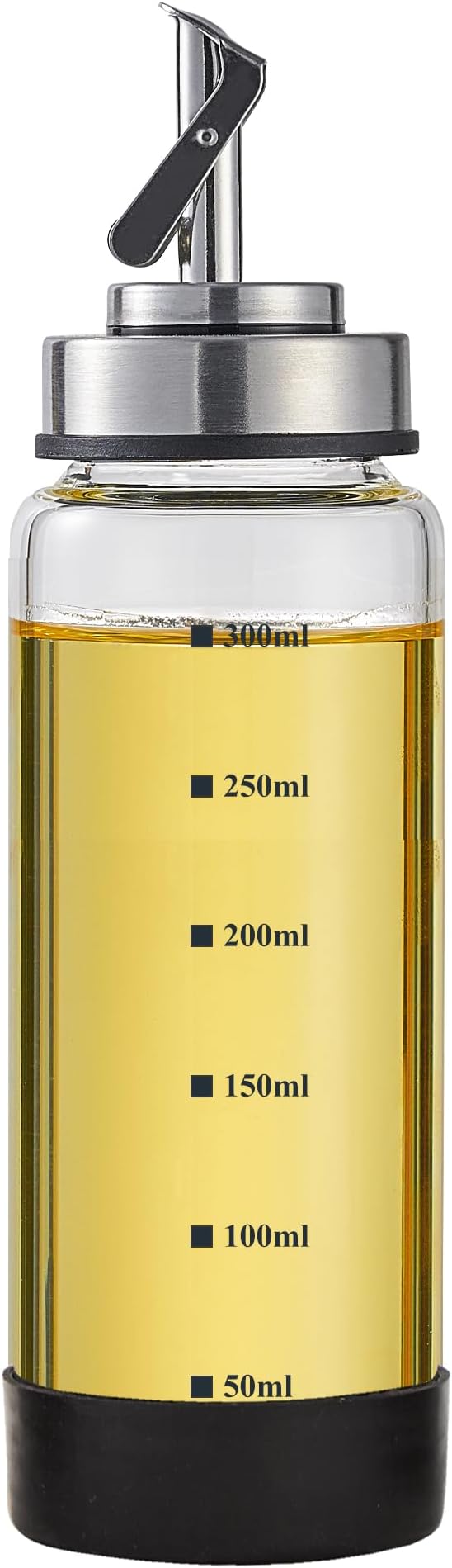 Verdental 10 oz Glass Olive Oil Dispenser Bottle for Kitchen Stainless Steel Cruet Pourer Spout for Oil Vinegar Coffee Syrup Soy Sauce Other Liquids with Non-slip Silicone Ring and Labels (300ml)