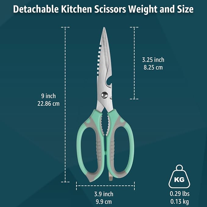 BoFuYuan Kitchen Scissors, 9-Inch Heavy Duty Multipurpose Food Cutting Shears, Detachable Dishwasher Safe, Sharp Serrated Blade, Ergonomic Non-Slip Handle for Food, Meat, Herbs, Green