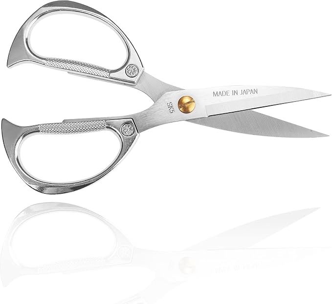 TONMA Kitchen Scissors All Purpose [Made in Japan], Japanese Heavy Duty Kitchen Shears with Ergonomic Handle for Herbs, Chicken, Food, Garden, Office, Fabric Crafting, Effortless Cutting - Silver