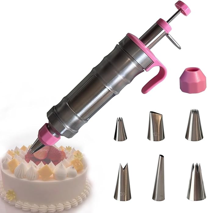 Dessert Decorating Piping Syringe Set Cake Decorating Tool Cookie Gun Press,Icing Decoration Gun,Frosting Piping Kit 6 Piping Icing Nozzles for Baking,Cupcake,Deviled Eggs Gifts for Mom Grandma Women