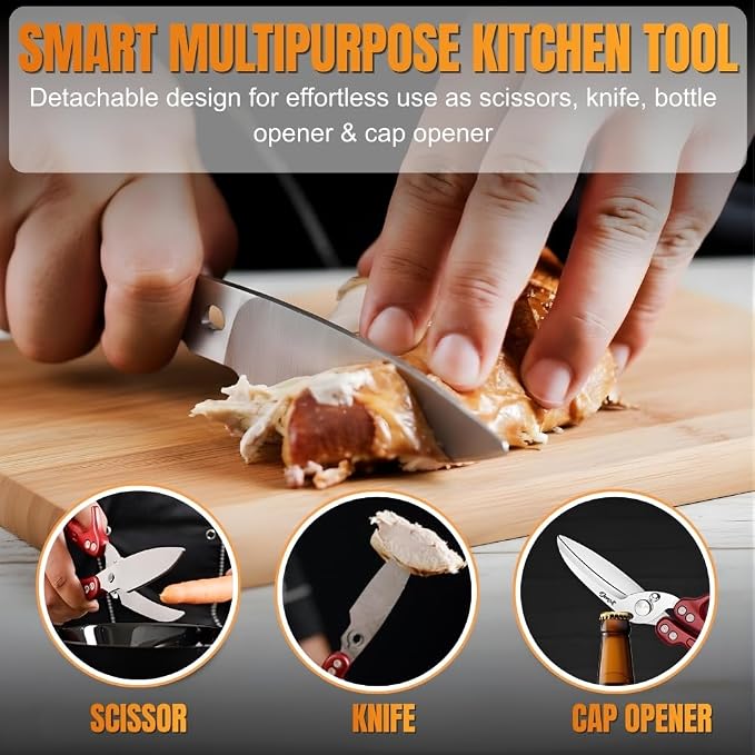 Heavy Duty Poultry Shears - A Must Have chicken processing equipment, Kitchen Scissors for Meat, Chicken, Turkey, and Vegetables - Non-Slip Handle, Safety Lock, Dishwasher Safe