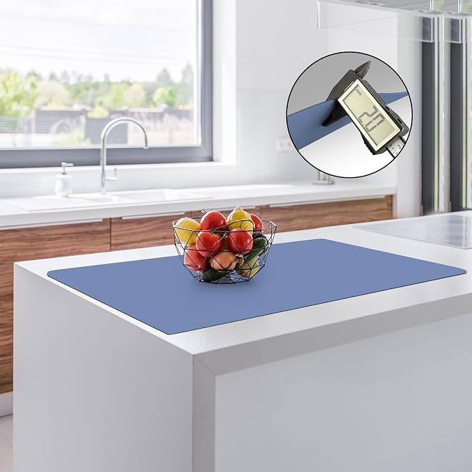 2MM Thick Silicone Countertop Mat, 35.4"x 23.6" Silicone Mats for Kitchen Counter, Nonslip Heat Resistant Mat, Large Kitchen Counter Mats, Waterproof Countertop Protector(Light Blue)