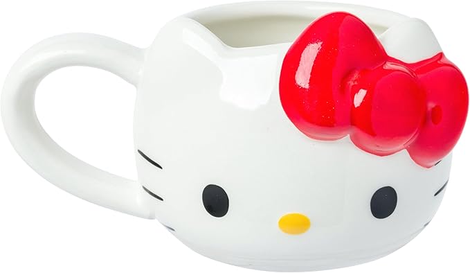 Silver Buffalo Sanrio Hello Kitty Different Color Bows 4 Pack 3D Sculpted Ceramic Mini Mug Set, Perfect as a Sugar, Cream, or Milk Set