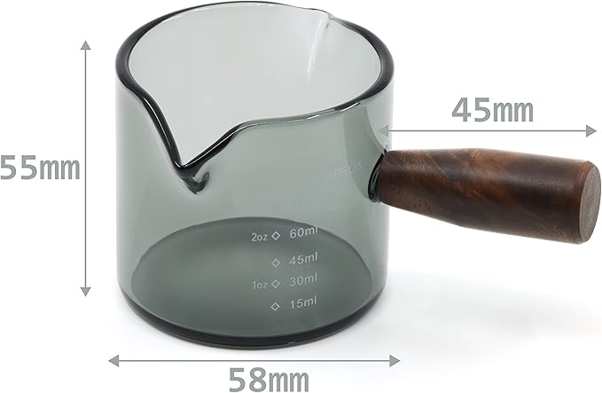 Handmade 3.5oz Espresso Shot Glass Double Spouts with American Walnut Handle (Smoke)