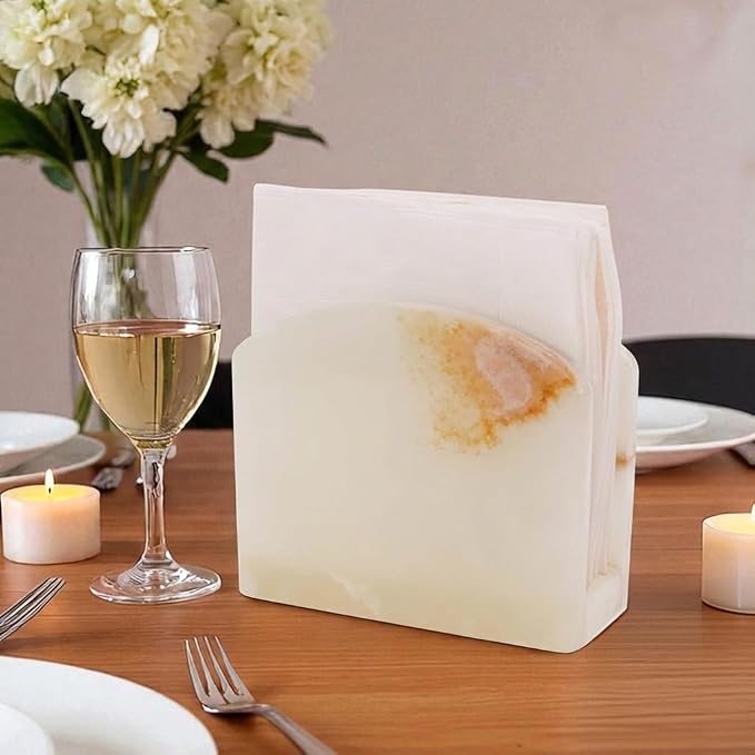 Radicaln Marble Napkin Holder 5.5" Inches White Onyx Handmade Simple Modern Home & Kitchen Napkins Paper Holder For Countertop - Ideal Napkin Holder for Home Decor