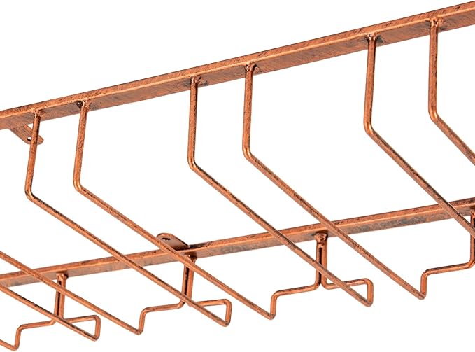 CNCEST Wine Glass Rack Under Cabinet, 8 Row Extreme Large Stemware Hanger, Metal Wine Glass, DIY Bar Glass Storage Rack Holder (80cm-Bronze)