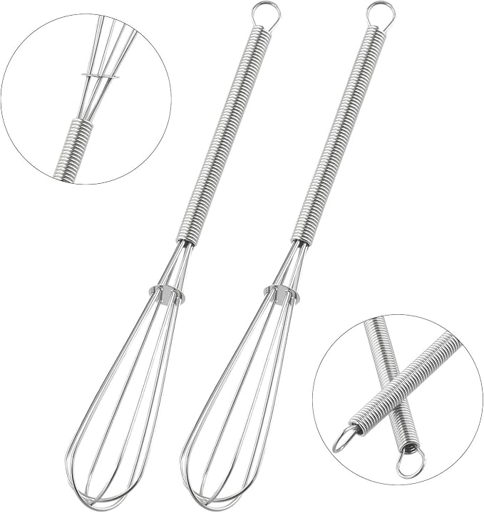 Mini Stainless Steel Balloon Whisk Set Of 2, Small Wire Handheld Mix And Stir Beaters For Eggs And Batter, Easy To Clean Rustproof Kitchen Utensils With Hanging Loop For Baking