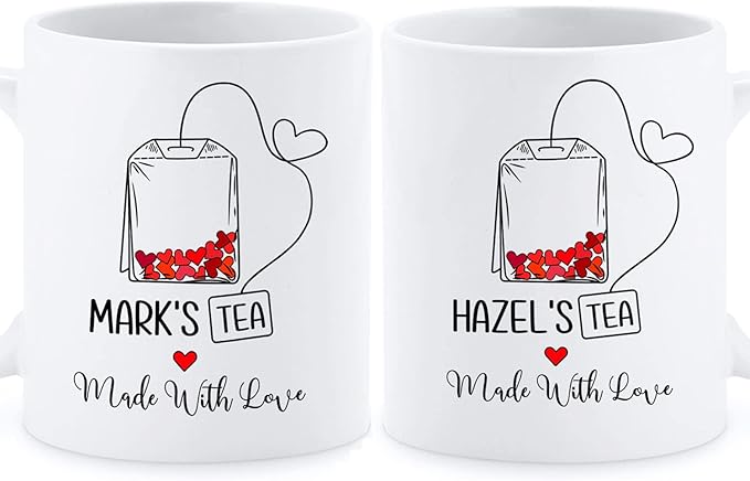 Personalized Couples Made With Love Mug Set, Couple Personalized Mug With Name, Customized Couple Set Coffee Mug, Cup Gifts For His And Hers, Custom Name Ceramic Mug Set Of 2, White 11oz Or 15oz