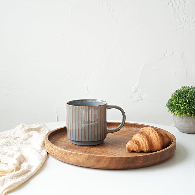 Bosmarlin Stackable Ceramic Coffee Mug Set of 4, 16 Oz, Coffee Cups, Microwave Safe, Unique Reactive Glaze (Light Purple Grey, 16 Oz)