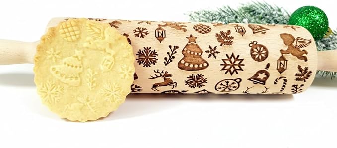 CHRISTMAS GIFTS EMBOSSING ROLLING PIN laser engraved with Christmas symbols CHRISTMAS GINGERBREAD COOKIES