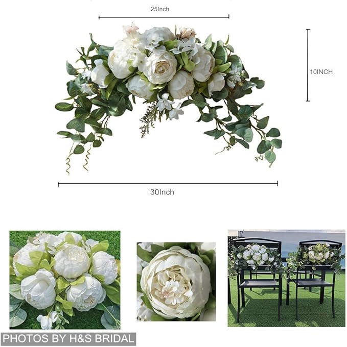 H&S BRIDAL Wedding Arch Flowers, 30 Inch Rustic Artificial Floral Swag for Door Lintel, Green Leaves Rose Peony Sunflowers Table Centerpieces Home Decoration