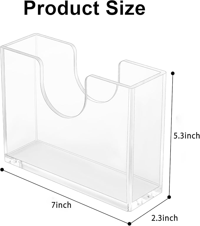 Clear Acrylic Napkin Holder for Table, Elegant Non-Slip Guest Towel Tray for Bathroom, Waterproof Vertical Tissue Dispenser for Kitchen, Dining, Bar, Office or Restaurant Square with rounded corners