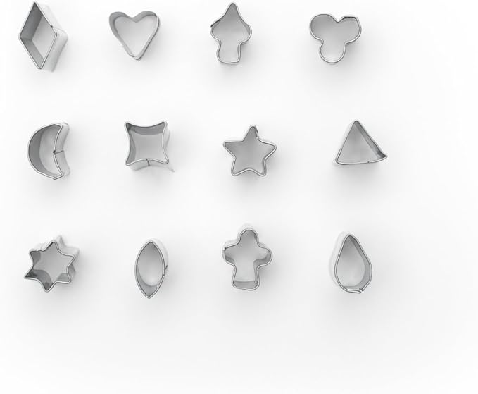 Fox Run Mini Shapes Fondant Cutter Set, Small Star, Diamond, Heart, Clover, Spade, Moon, Oval, 12-Piece, Stainless Steel