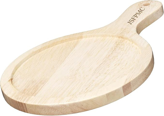 Rubber Wood Board with Handle, Round Serving Board, Dining Board, Chopping Board for Meat, Cheese Board, Vegetables, Bread, Charcuterie, Small 10.6"x7"x0.6"