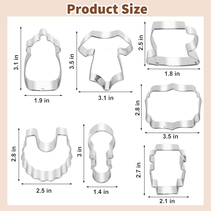 JarThenaAMCS 7Pcs Coffee Baby Shower Cookie Cutters Set Onesie, Bottle, Bib, Rattle Biscuit Cutter A Baby is Brewing Stainless Steel Cookie Cutters Molds for Gender Reveal Birthday Party Decorations