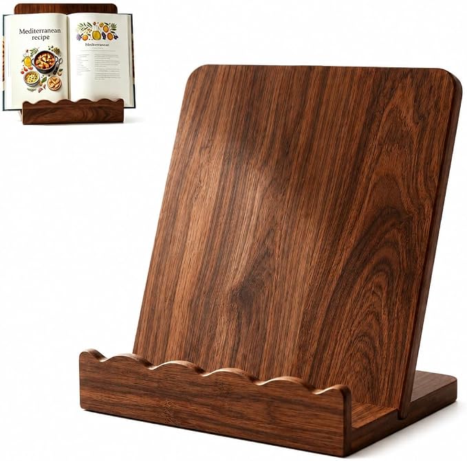 Acacia Wood Cookbook Stand for Kitchen Counter, Detachable Serving Tray | 2-in-1 Recipe Stand & Serving Tray, Holds 11.8" Cookbooks & 3" Thick Books/Tablets, Acacia Wood, Detachable for Easy Storage