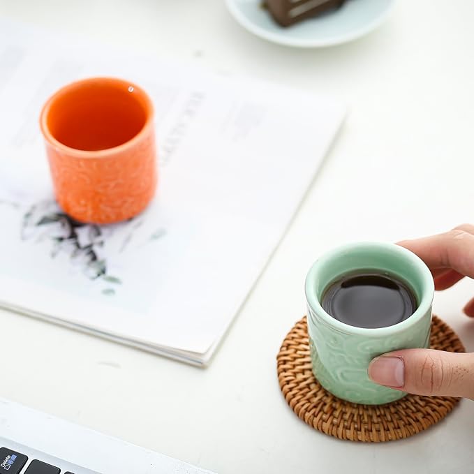 Ceramic Espresso Cups Set of 2-3oz Demitasse Cups for Coffee & Tea, No Handles, Durable & Dishwasher Safe (lawngreen, 2)