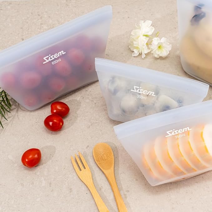 6-Pack Silicone Reusable Stand Up Zip Lock Bag Food Storage Bags, Multi-Use Food Storage Bags, Lunch Bag, Travel Containers, Leak-free, Dishwasher-Safe, Freezer-Safe, light blue (6-Pack)