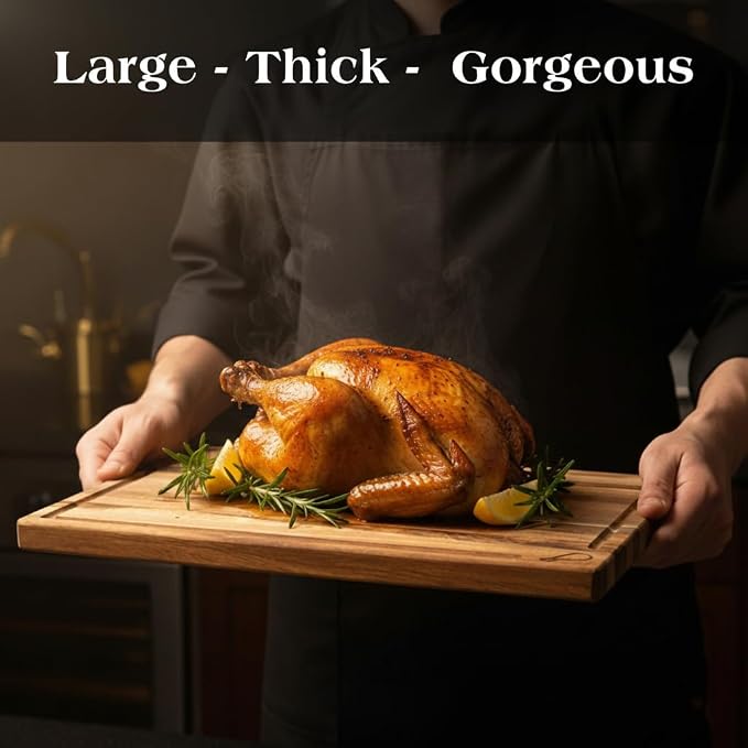 Teak Wood Cutting Board Set of 3 w/Stand, Deep Juice Groove, Solid Hardwood Non-Toxic & Knife Friendly Boards, Small Medium Large Sizes for Kitchen Meat, Veggies & Cheese by New M Way