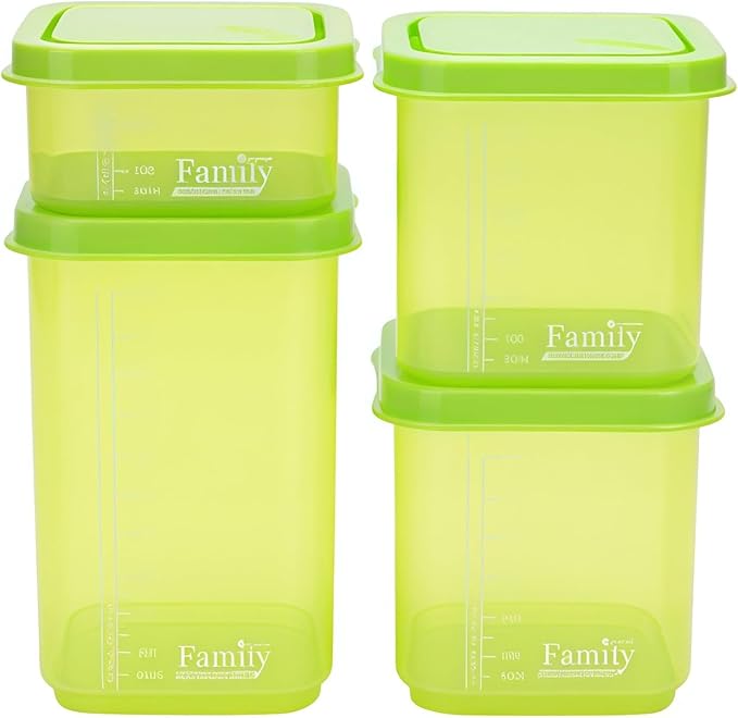 Airtight Food Storage Containers with Lids 4PCS Family Set, BPA-Free Food Grade Plastic Stackable Snack Fruit Containers,Leak-proof Kitchen Pantry Organizers for Sugar,Flour, Nuts, Dry Goods (Green)