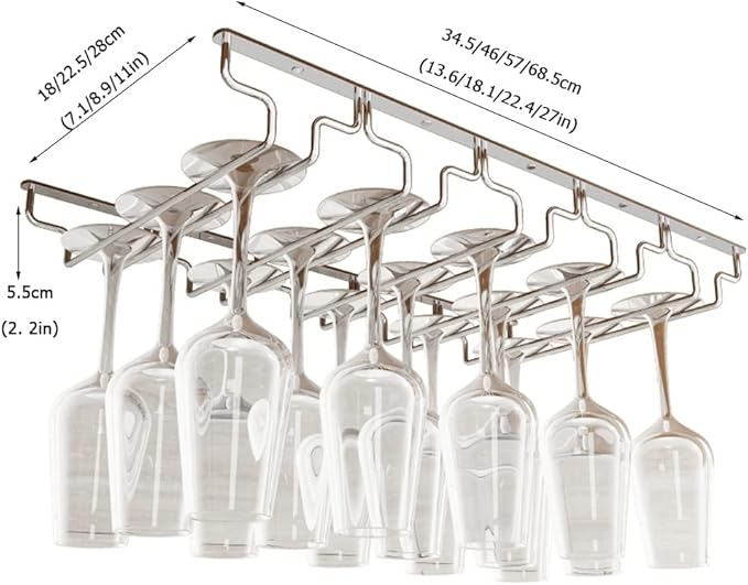 NWB Wine Glass Rack, Under Cabinet Wine Glass Holder Stainless Steel Stemware Rack - Hanging Stemware Holder,Wine Bottle Holder for Cabinet Kitchen Bar (Size : 57 * 22. 5cm(22. 4 * 8.9in))