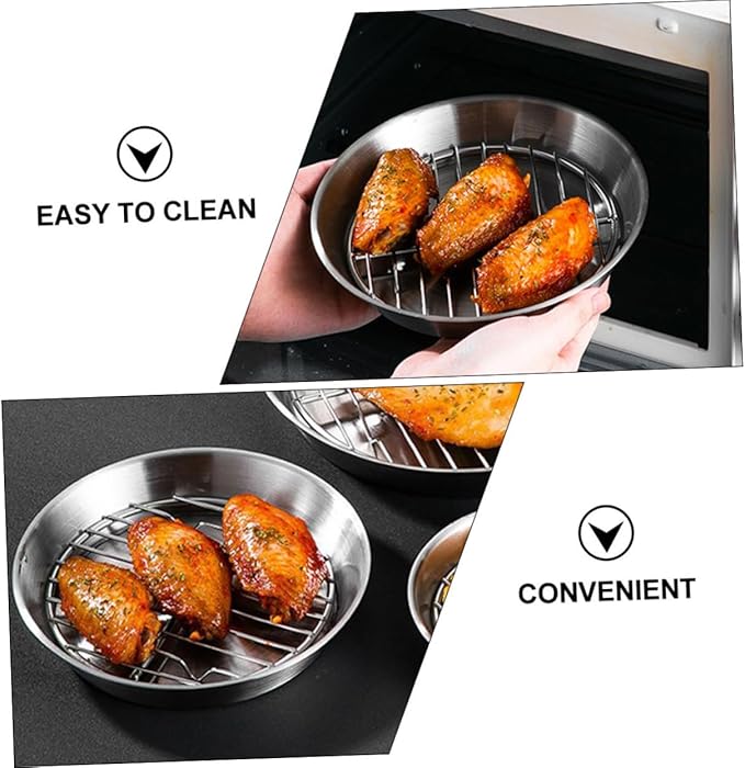 1set Stainless Steel Baking Tray Rack Round Roasting Pan for Draining Oil for Snacks Cakes and Pastries and Practical Design