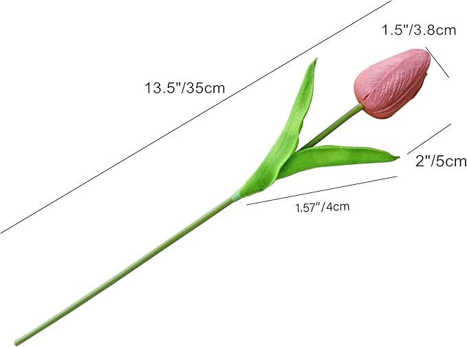 Mandy's Mauve Artificial Tulips Flowers Centerpiece, 13.5" Lifelike PU Fake Floral Stems 20pcs for Kitchen Island & Dining Table, Spring Decor for Easter