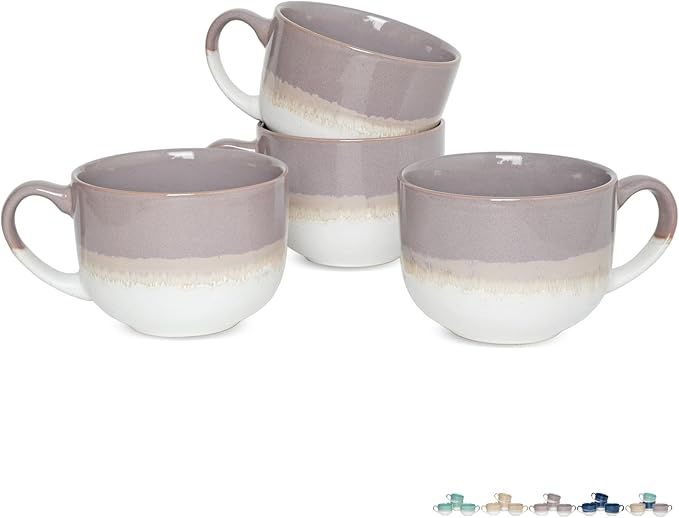 Bosmarlin Ceramic Coffee Mug Set of 4, 16 Oz, Jumbo Latte Mugs, Dishwasher and Microwave, Unique Reactive Glaze (Purple, 16 Oz)