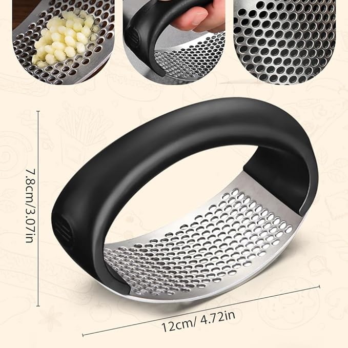 Upgraded 2025 Stainless Steel Garlic Press - Home Kitchen Utensil (1, Black)