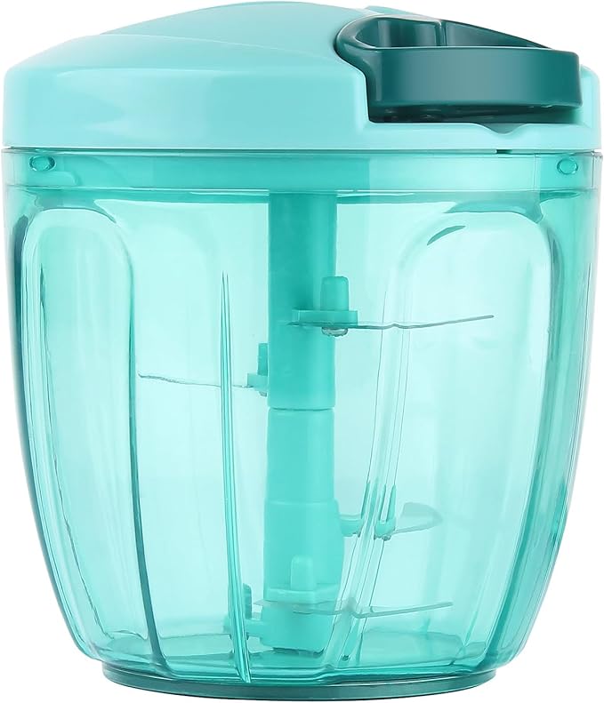 Ourokhome Manual Food Processor Vegetable Chopper, Portable Hand Pull String Garlic Mincer Onion Cutter for Veggies, Ginger, Fruits, Nuts, Herbs, etc., 900ml, Blue