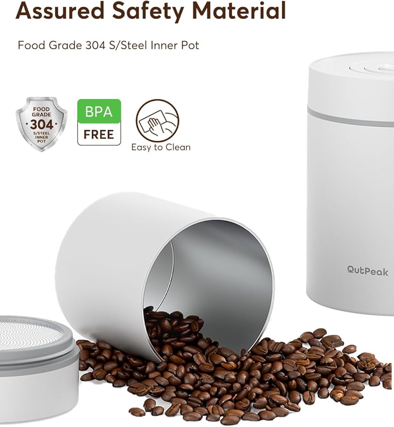 OUTPEAK Latest Kilo Auto Vacuum Coffee Canister, 1.8L for 21.2oz Coffee Beans, One-Button Operation, Stainless Steel Container with Scoop, Fresh 6-Month Storage Container (Barista Champion's Choice)