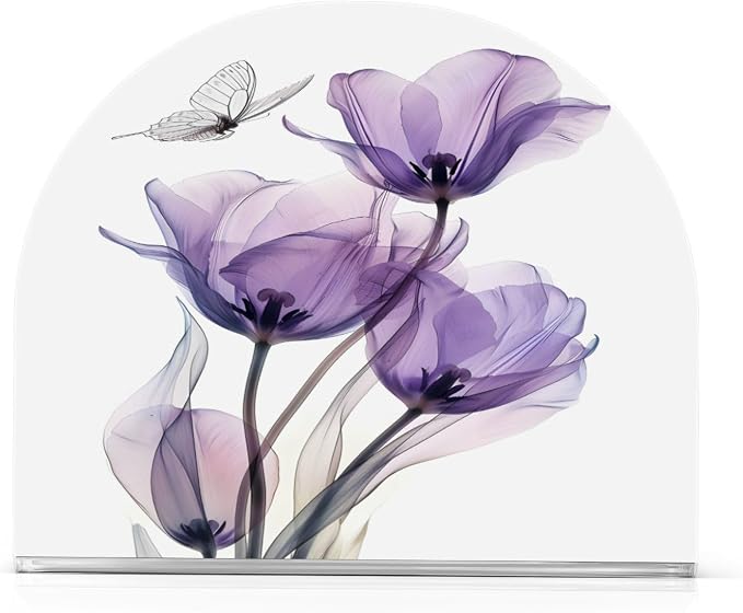 Purple Tulips Flowers Butterfly Napkin Holder for Tables Paper Cocktail Napkin Holders for Kitchen and Dinning, Acrylic Dinner Napkin Dispenser for Restaurant Home Decor Bar Accessories 1 Pack
