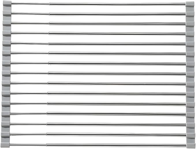 Roll Up Dish Drying Rack for Kitchen Sink | Foldable, Expandable, Over Sink Drainer, Stainless Steel, For Dishes Utensils and Kitchen Organization