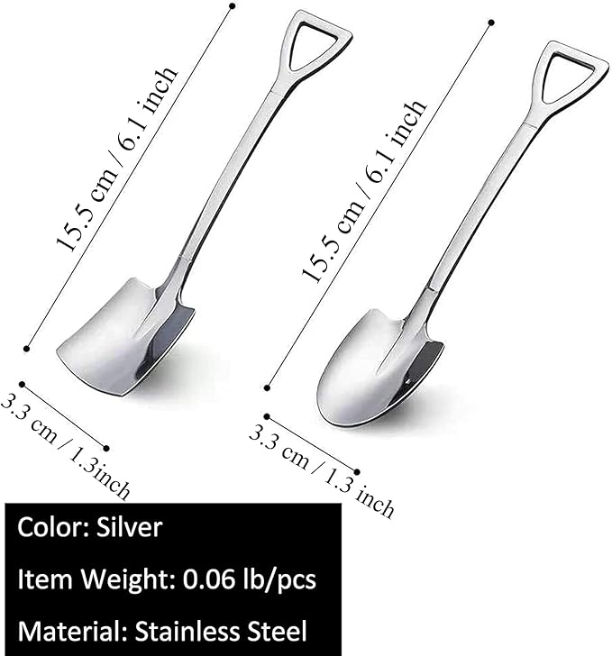 4 Pcs Stainless Steel Shovel Shape Pointed Spoon for Coffee, Tea, Sugar Stirring, Cake Dessert, Cat Dog Food Scooping Wet Food