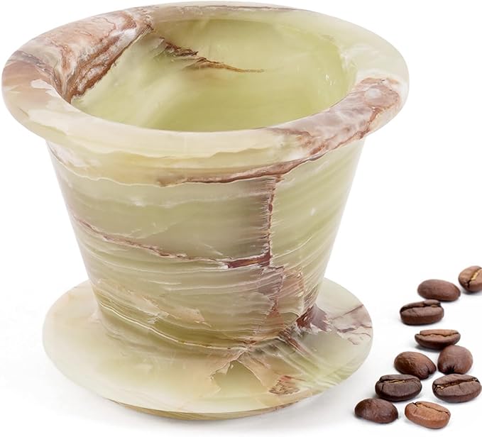 Marble Pour Over Dripper – 4.5 Inch Green Onyx Handmade Coffee Filter Dripper, Manual Pour Over Coffee Maker, Reusable Coffee Brewing Cone for Kitchen Coffee Bar