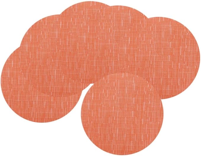 Round Placemats Set of 6 Woven Table Mats Washable Non-Slip Place Mats 13.8 Inch for Christmas Decoration Home Wedding Party,Orange