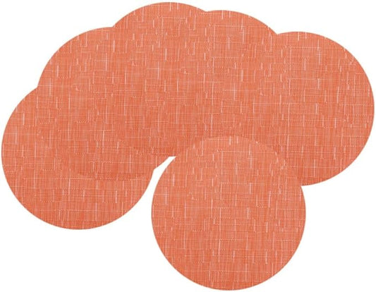 Round Placemats Set of 6 Woven Table Mats Washable Non-Slip Place Mats 13.8 Inch for Christmas Decoration Home Wedding Party,Orange