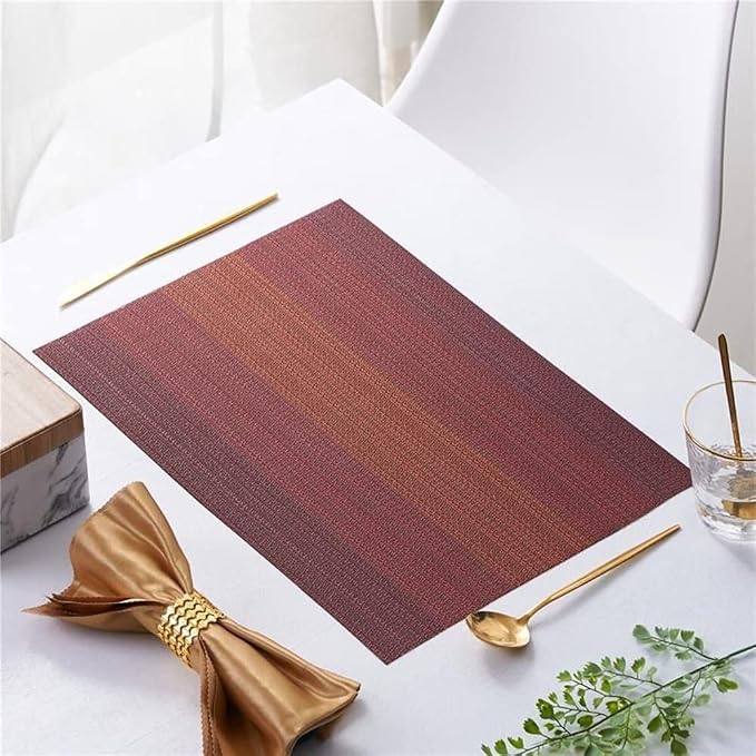 Placemats, Washable PVC Table Mats, Woven Vinyl Placemat for Dining Table Place Mats Set (6 placemats and 1 Table Runner, Wine Red)