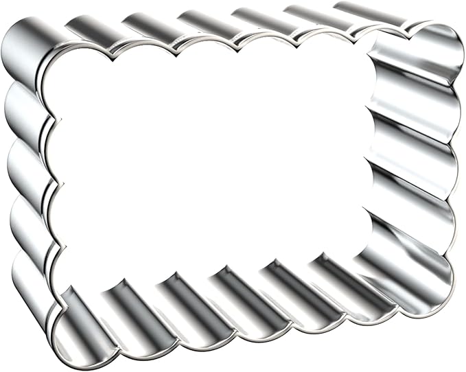 Rectangle Cookie Cutter Set with Scalloped Edge Assorted Sizes - 5 Inch, 4 Inch, 3 Inch, 2 Inch - Fluted Edge Plaque Frame Rectangluar Cookie Cutters Shapes Fondant Molds - Stainless Steel