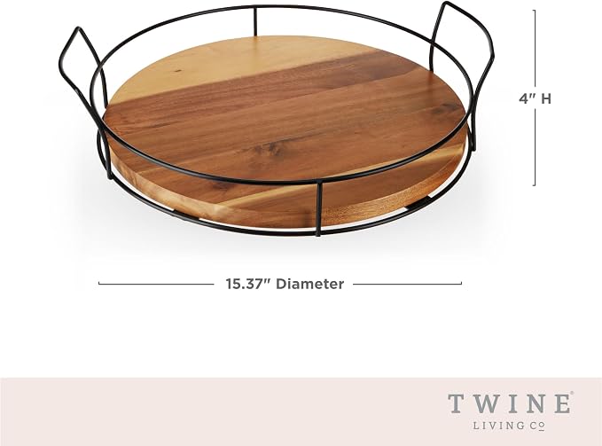 Twine Acacia Wood Cocktail Tray, Outdoor Entertaining, Easy Carry Handles, Removable Frame, Drink and Appetizer Tray, Set of 1