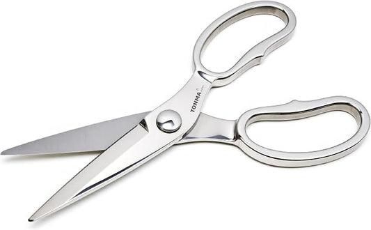 TONMA Kitchen Scissors All Purpose [Made in Japan] Japanese Kitchen Shears with Micro Serrated, Solid Stainless Steel Build Heavy Duty Cooking Scissors for Food, Mirror-Finished, Dishwasher Safe