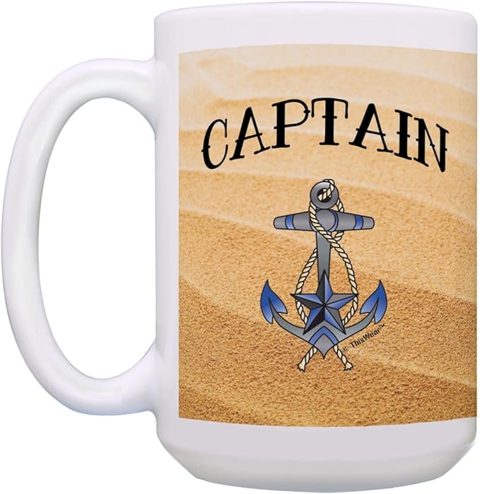 ThisWear Sailing Gifts For Women Captain Classic Nautical Anchor 15oz Ceramic Coffee Mug with Handle