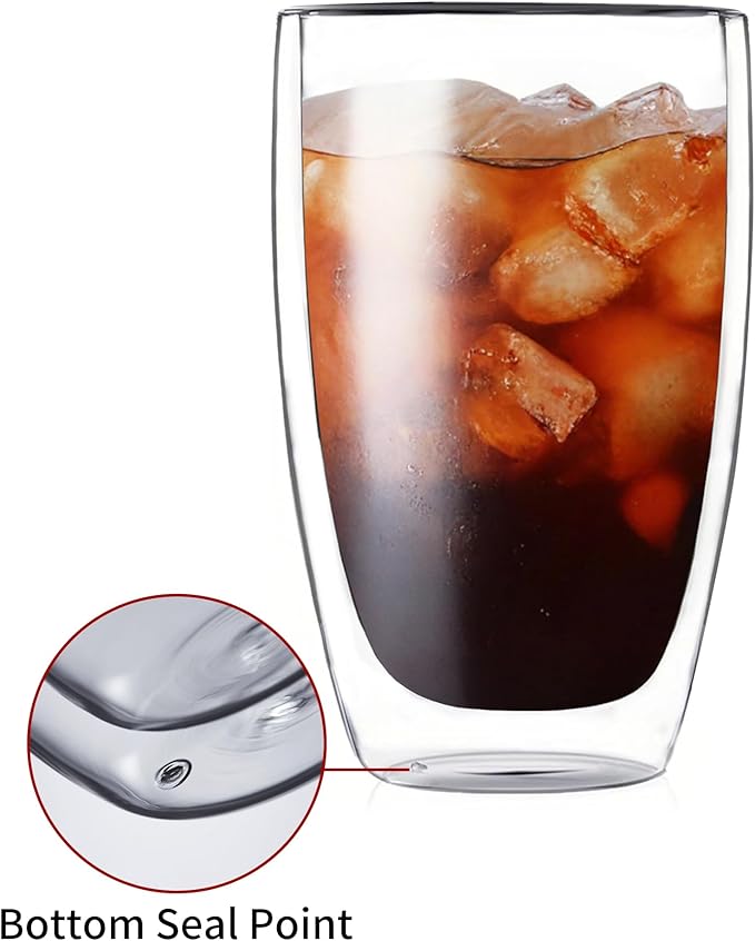 DOPUDO 17oz Double Wall Glass Coffee Mugs Set of 2, Insulated Coffee Mug, Clear Borosilicate Glass Coffee Cups for Cappuccino, Tea, Lightweight and Microwave Safe
