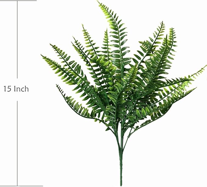 Artificial Boston Ferns Plants, Fake Plastic Fern Grass Faux Shrubs Plastic Leaves Simulation Greenery Bushes for Home Decor Indoor Outdoor Garden Wedding Decoration Yard Vase Planter Filler – 8 Pack