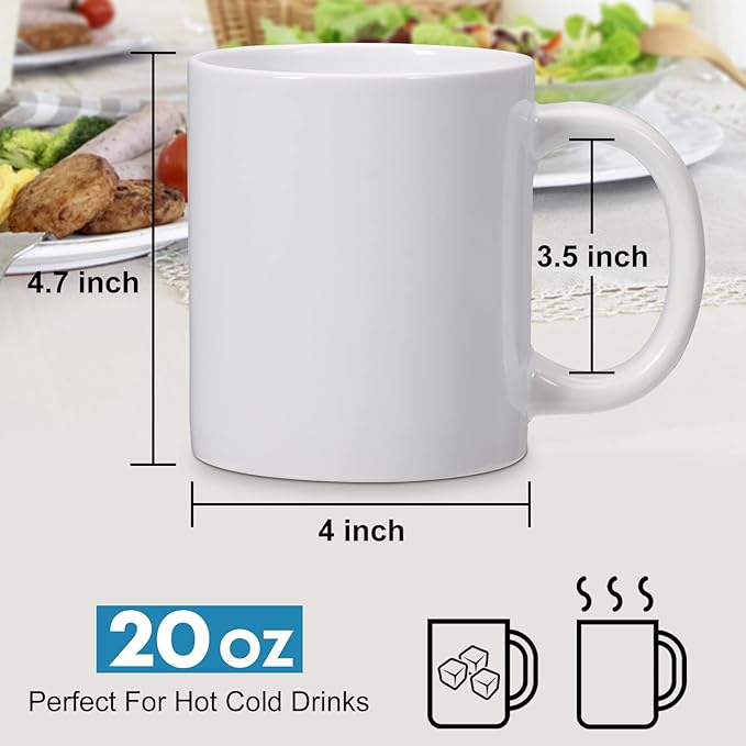 20oz sublimation Blank large Mugs and Big handle set of 2 Professional Grade Mugs White Coated Ceramic Cup for Coffee Tea or DIY Gifts (20oz)