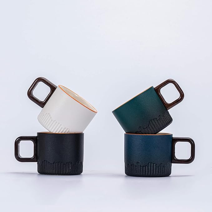 Zurucily Espresso Cups Set of 2, 2 oz Ceramic Espresso Cups, Demitasse Cups for Tea or Coffee (Black&White)