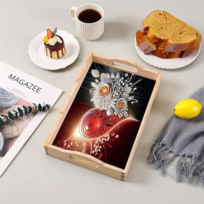 DIY Diamond Serving Tray Diamond Art Painting Creative Design Handmade Wooden Tray Dinner Plate for Coffee Breakfast Home Organizer-Heart
